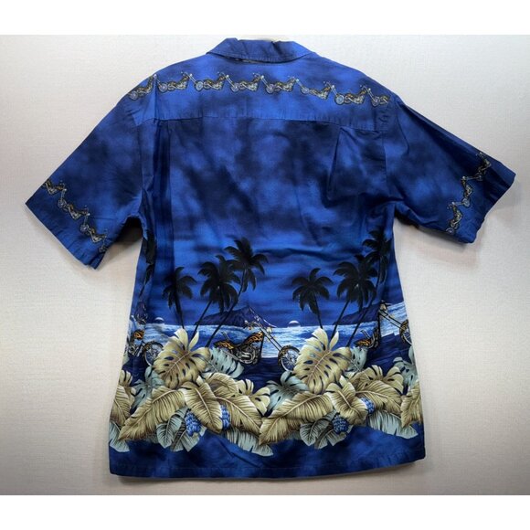 Vintage Pacific Legend Mens Hawaiian Shirt Size  XL Blue Palm Trees Short Sleeve - Picture 10 of 12
